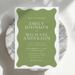Sage Green Wavy Wedding Invitation
