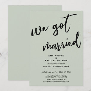 Sage Green We Got Married Wedding Reception Invitation