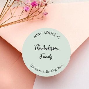 Sage green we have moved new address classic round sticker