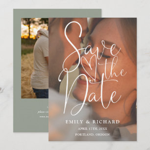 Sage Green Wedding 2 Photo Elegant Script Save The Date