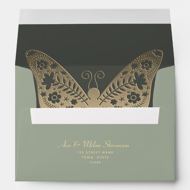 Sage Green Wedding 5x7 Return Address Envelope (Back (Bottom))