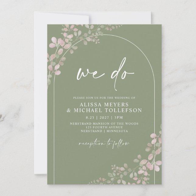 Sage Green Wedding Arch Photo Handwriting Inv Invitation (Front)
