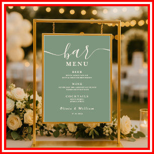 Sage Green Wedding Bar Menu  Poster