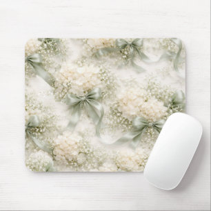 Sage Green Wedding Bows and Hydrangea Flowers Mouse Pad