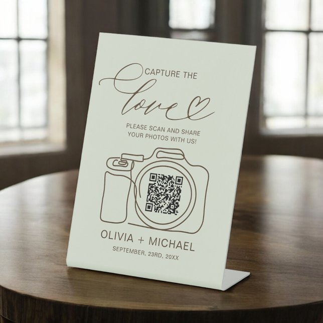 Sage Green Wedding Capture The Love QR Code  Pedestal Sign (Creator Uploaded)
