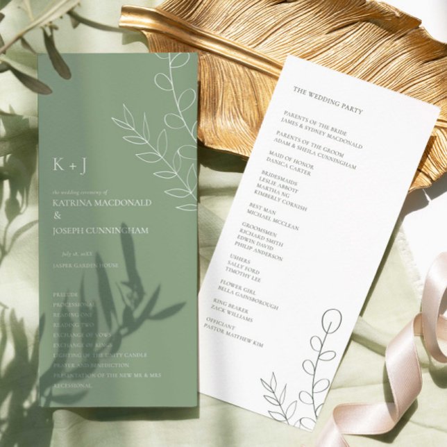 Sage Green Wedding Ceremony Minimalist Elegant  Program (Creator Uploaded)