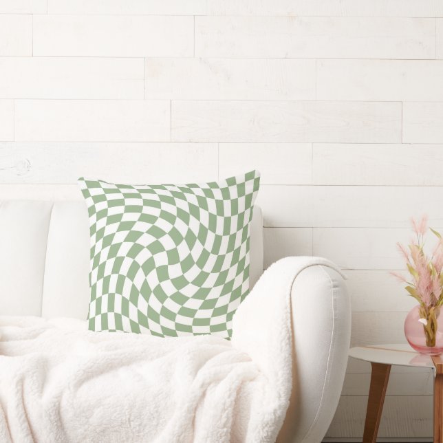 Sage Green Wedding Collection Check Chequered  Cushion (Couch)