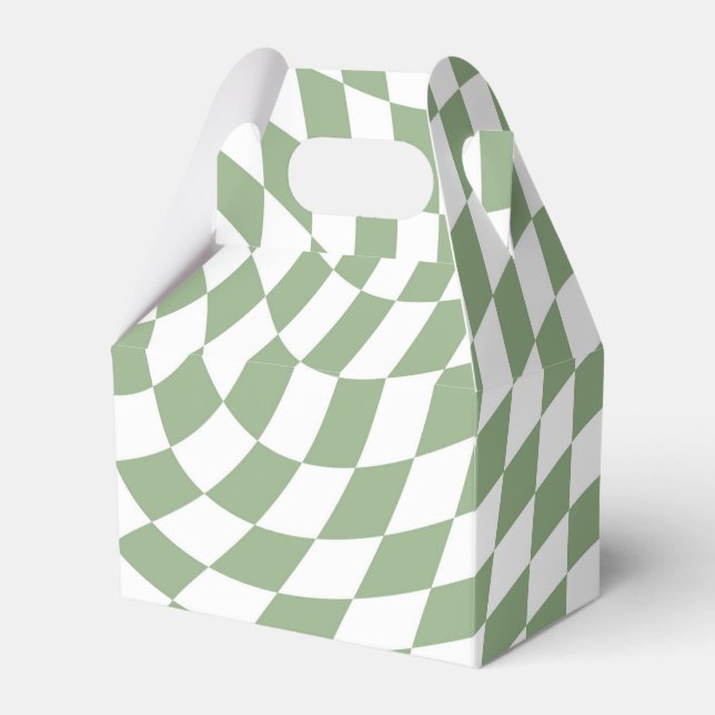 Sage Green Wedding Collection Check Chequered   Favour Box (Front Side)