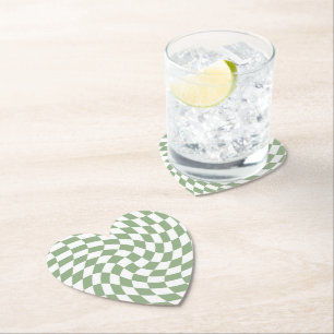 Sage Green Wedding Collection Check Chequered Paper Coaster