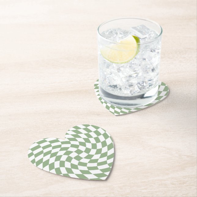 Sage Green Wedding Collection Check Chequered Paper Coaster (Insitu)