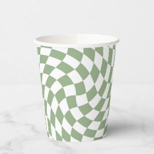 Sage Green Wedding Collection Check Chequered Paper Cups