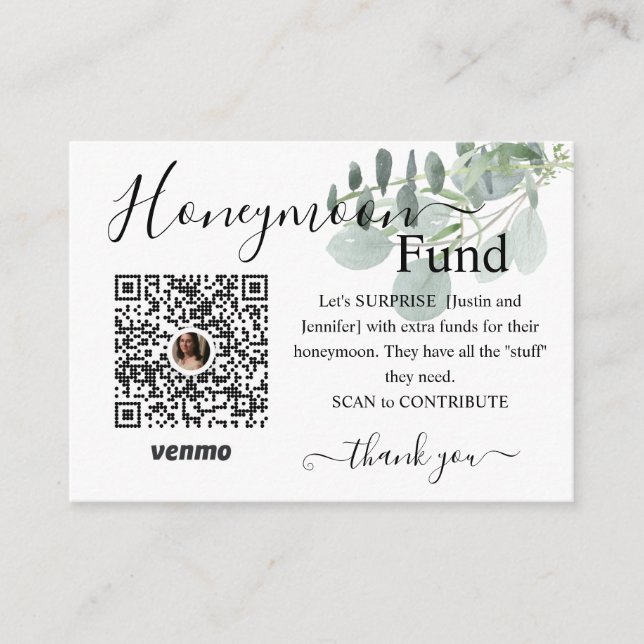 Sage Green Wedding Colours Honeymoon Fund  Enclosure Card (Front)