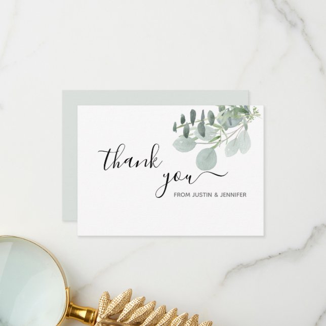 Sage Green Wedding Colours Thank You Cards (Front/Back In Situ)