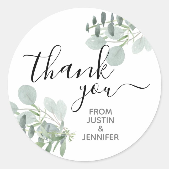Sage Green Wedding Colours Thank You Classic Round Sticker (Front)