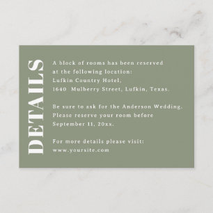 Sage Green Wedding Details Hotel Information Enclosure Card