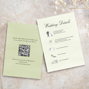 Sage Green Wedding Details QR Code Timeline Card