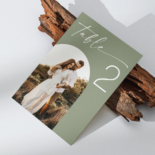 Sage Green Wedding   Elegant Minimalist Arch Photo Table Number