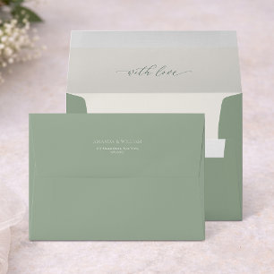 Sage Green Wedding Envelope with With Love Liner
