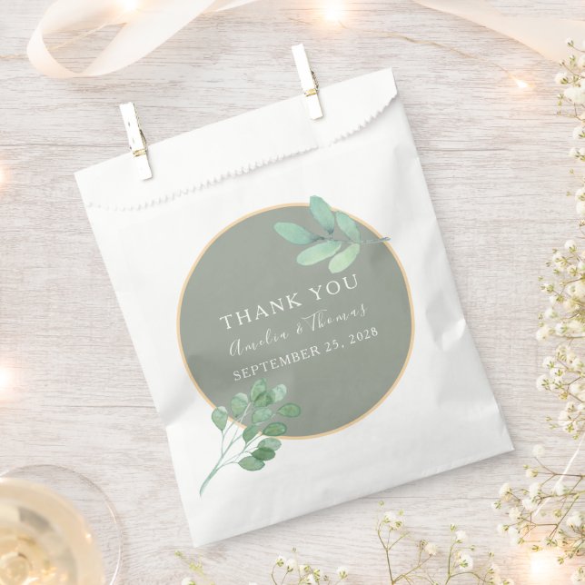 Sage Green Wedding Favour Bag with Greenery (Clipped)