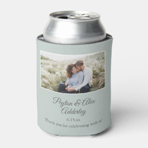Sage Green Wedding Favour Photo Couple Photo, Name Can Cooler