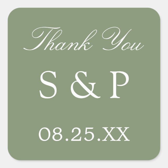 Sage Green Wedding Favour Thank You Sticker (Front)