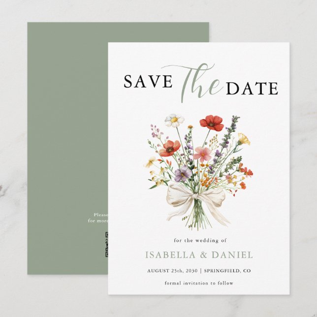 Sage Green Wedding Floral Save The Date (Front/Back)