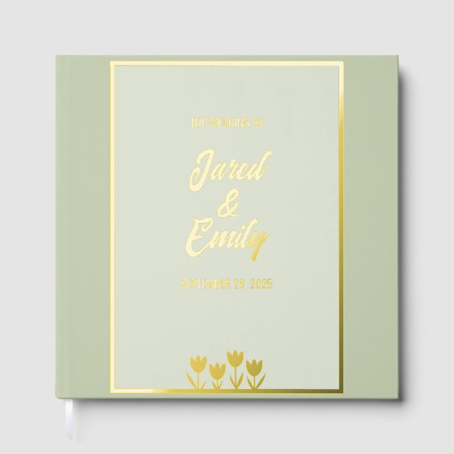 Sage Green Wedding Foil Guest Book (Front)
