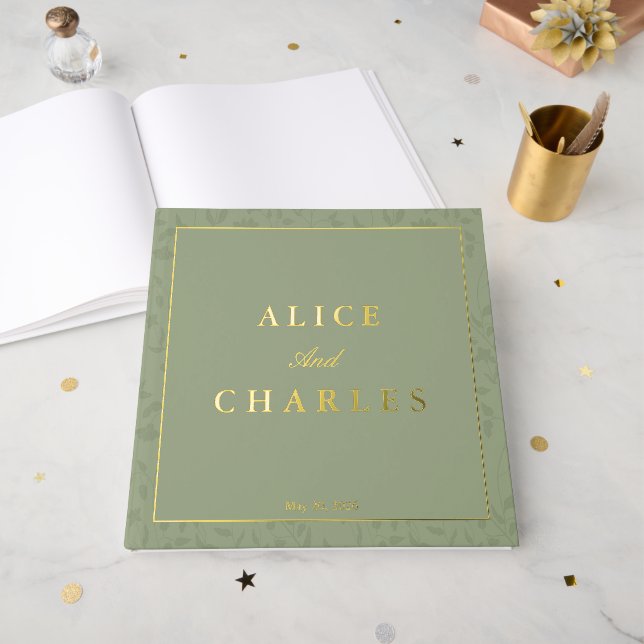 Sage green wedding guest book  (Front Open)