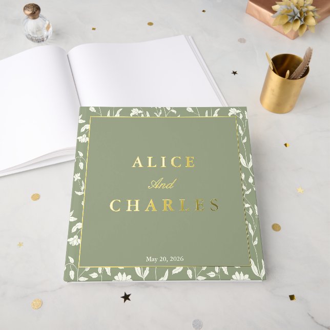Sage green wedding guest book  (Front Open)