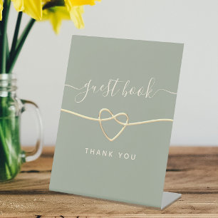 Sage Green Wedding Guest Book Sign with Gold Heart
