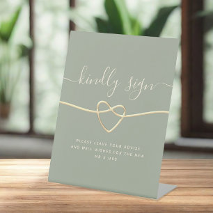 Sage Green Wedding Guest Book Sign with Gold Heart