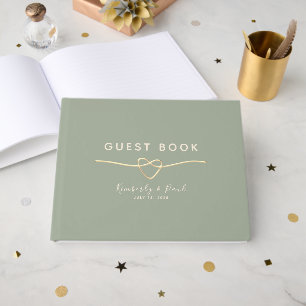 Sage Green Wedding Guest Book with Gold Heart