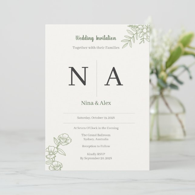 Sage Green Wedding Invitation (Standing Front)
