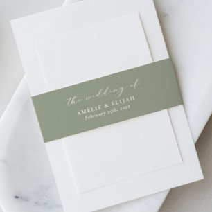 Sage Green Wedding Invitation Belly Band Script