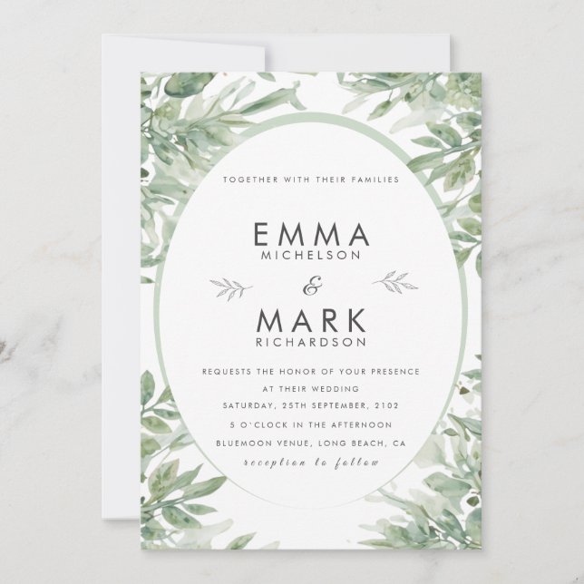 Sage Green Wedding Invitation | Elegant Botanical  (Front)
