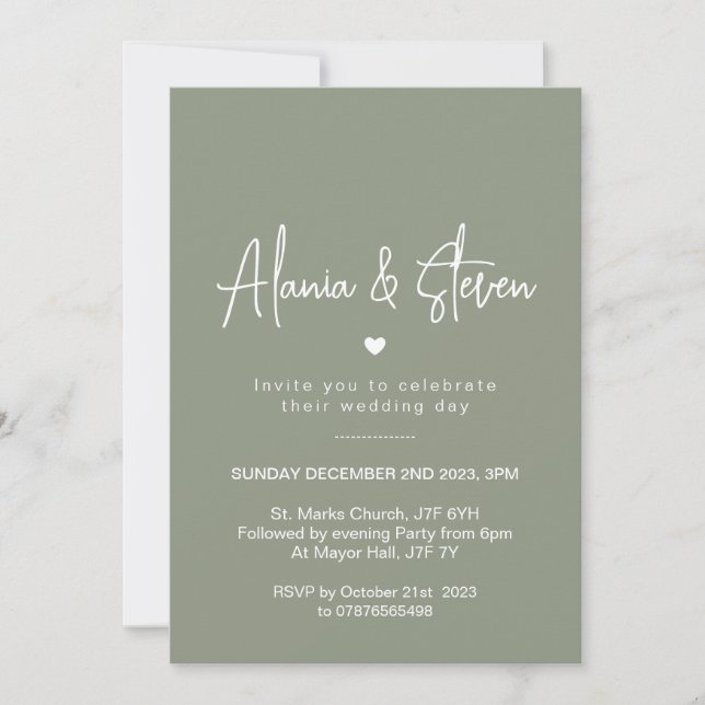 Sage green wedding invitation, elegant green  invitation (Front)