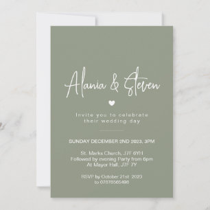 Sage green wedding invitation, elegant green  invitation