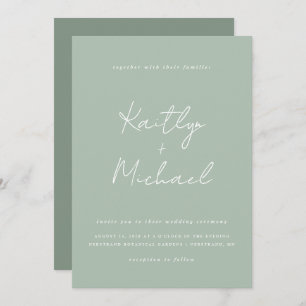 Sage Green Wedding Invitation Modern Handwriting