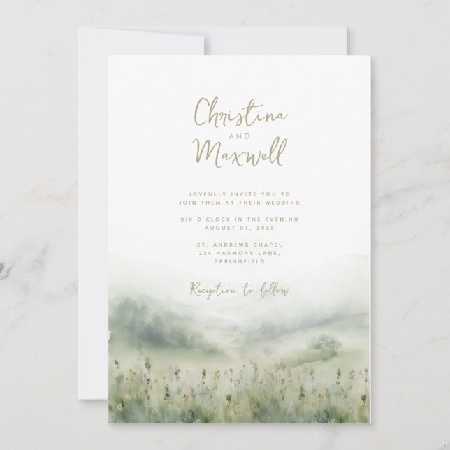 Sage green wedding invitation personalised script  (Front)