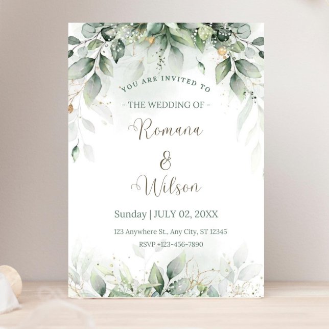 Sage Green Wedding Invitation Template, Greenery (Creator Uploaded)