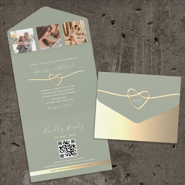 Sage Green Wedding Invitation with Photo Collage (Creator Uploaded)