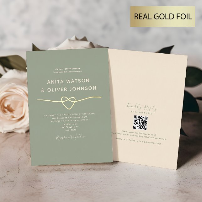 Sage Green Wedding Invitation with QR Code (Creator Uploaded)