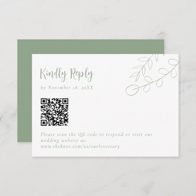 Sage Green Wedding Kindly Reply Boho QR Code RSVP Card (Front/Back)