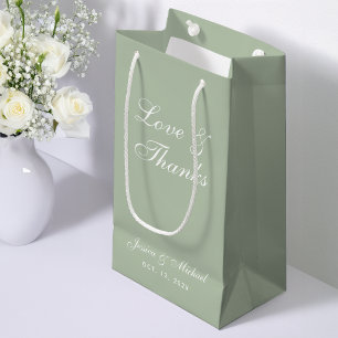 Sage Green Wedding Love & Thanks Script Simple Small Gift Bag