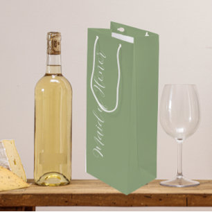 Sage Green Wedding Maid of Honour Stylised Script Wine Gift Bag