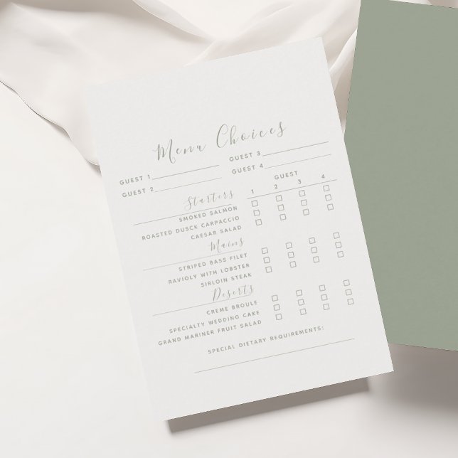 Sage Green Wedding Menu Choice Card (Creator Uploaded)