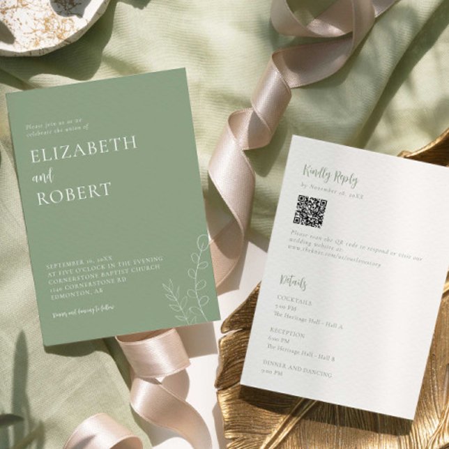 Sage Green Wedding Minimalist Modern QR Code Invitation (Creator Uploaded)