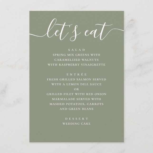 Sage Green Wedding | Minimalist Script Modern Menu (Front)