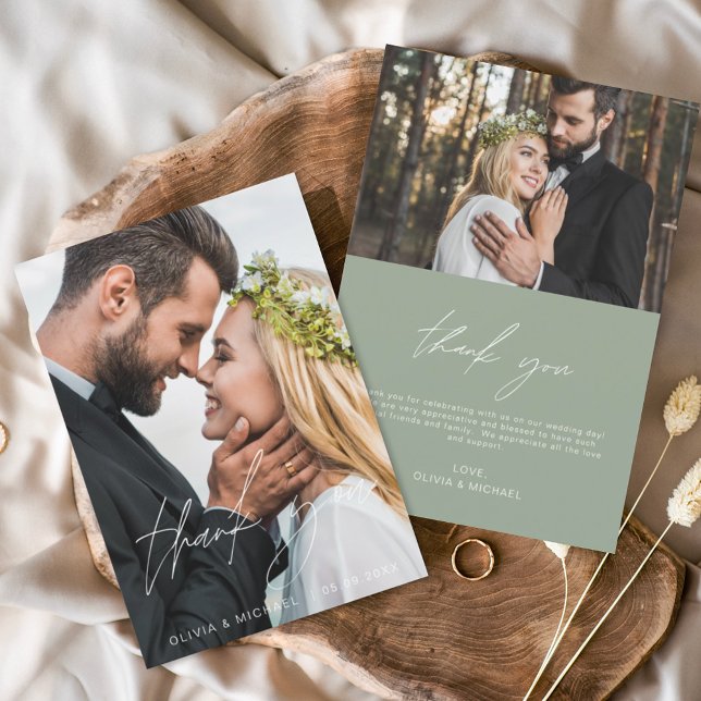 Sage Green Wedding Minimalist Thank You Cards (Creator Uploaded)