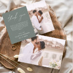 Sage Green Wedding Minimalist Thank You Cards<br><div class="desc">Budget Wedding Thank You Cards that have a photo on the front and back. The Thank you cards contain a modern hand lettered cursive script typography that are elegant,  simple and modern to use after you wedding day celebration.</div>